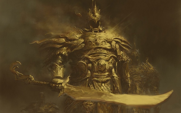 Golden armored warrior with a large sword