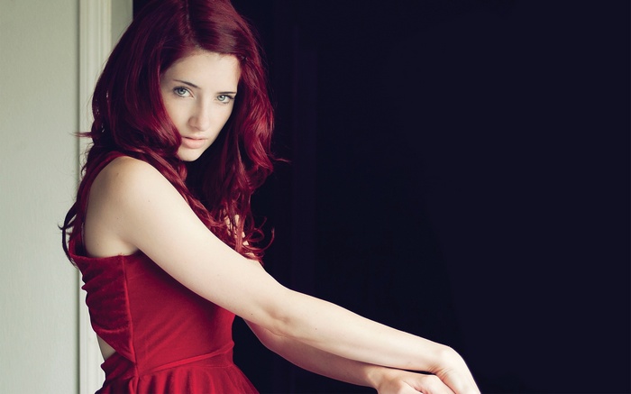 Susan Coffey in a red dress