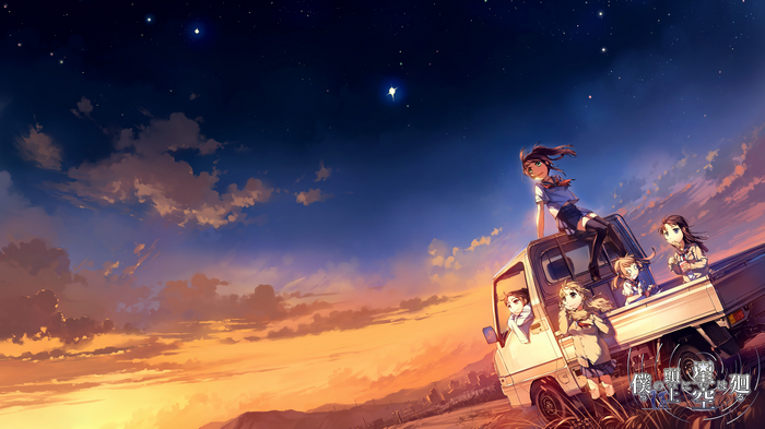 Bokura no Ue ni Sora wa Mawaru characters on a truck