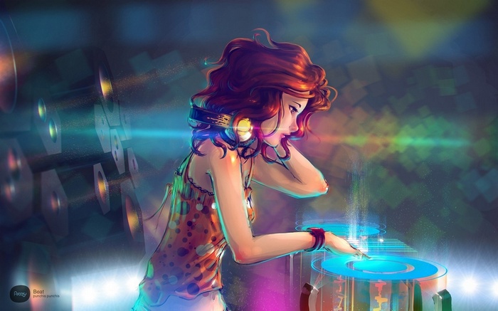 Woman DJ with headphones playing music