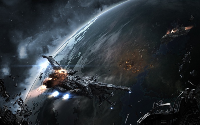 EVE Online, space battle, video games, spaceship, space, science fiction, Caldari