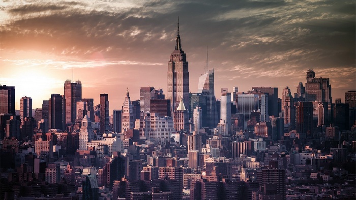New York City skyline with Empire State Building at sunset