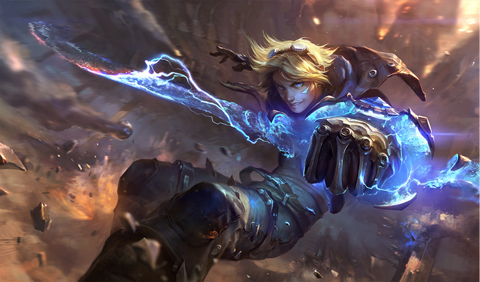 Ezreal from League of Legends wielding lightning