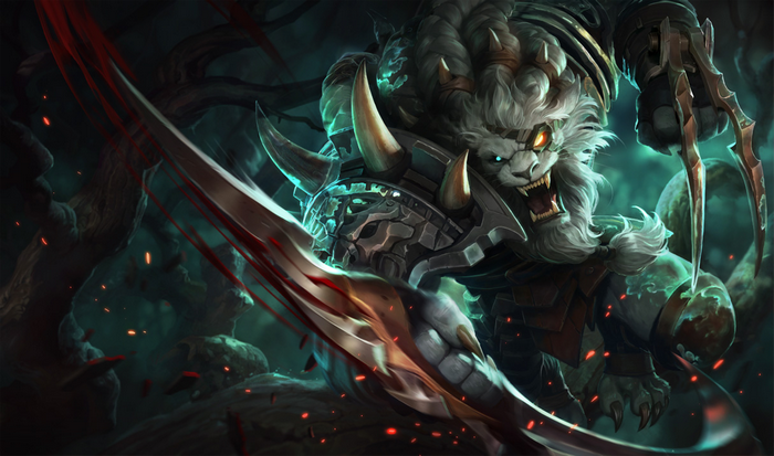 Rengar from League of Legends with bloody blades