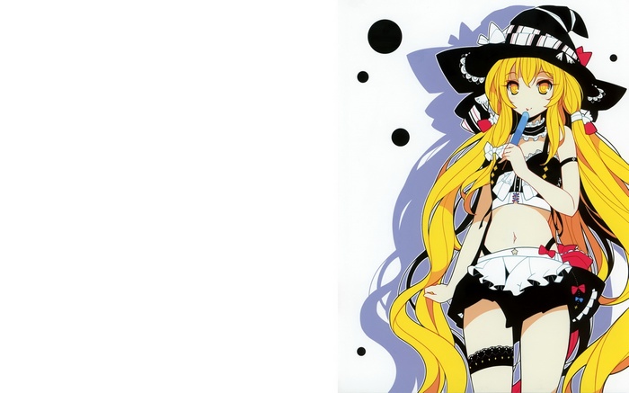 Kirisame Marisa from Touhou holding a blue popsicle