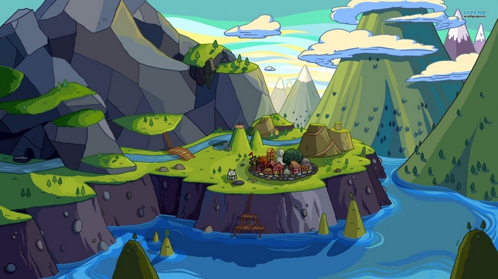 Adventure Time Landscape with Mountains and River