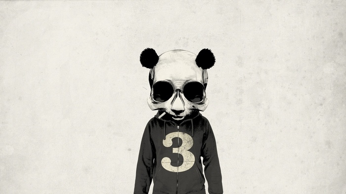 Panda skull wearing a hoodie with number 3