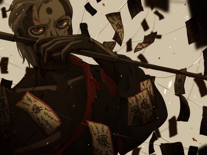 Hidan from Naruto Shippuuden with explosive tags