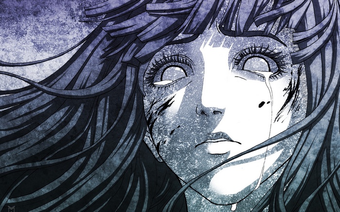 Hyuuga Hinata crying in monochrome artwork