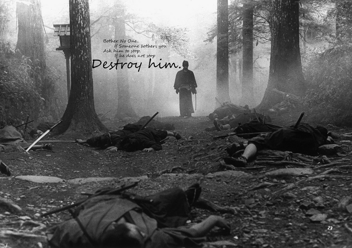 Samurai warrior standing over fallen soldiers