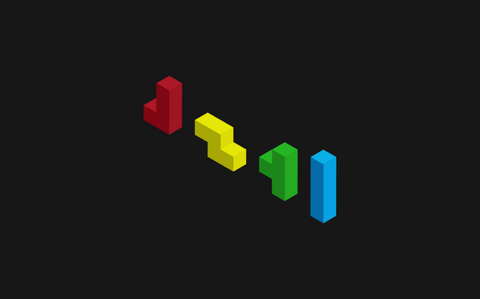 Tetris pieces on a dark background