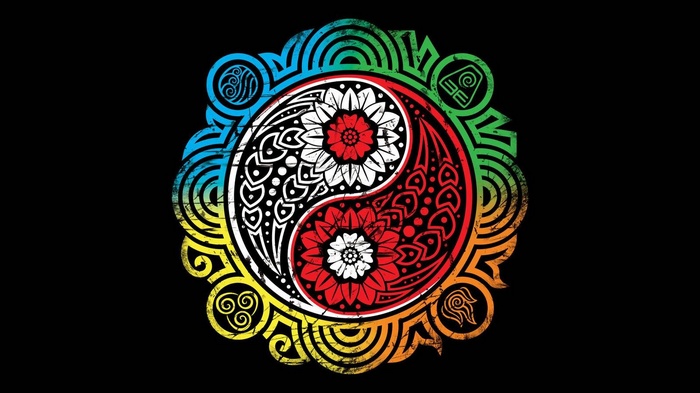 Yin and Yang, Avatar: The Last Airbender, minimalism, colorful, black background