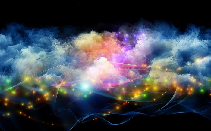 Abstract colorful digital art with smoke and shapes
