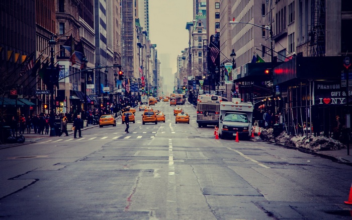 Yellow Taxis on a Street in New York City