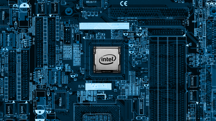Intel CPU on a Blue Motherboard