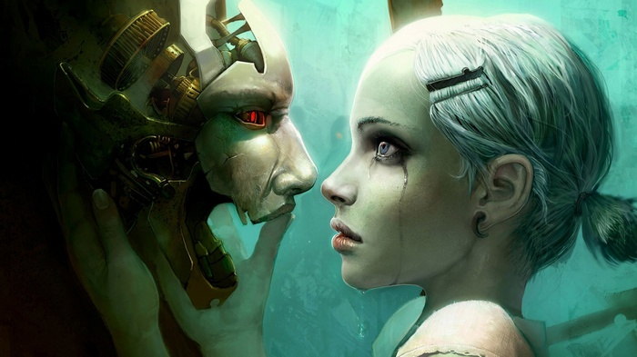 androids, women, fantasy girl, futuristic, artwork, fantasy art, science fiction, space, gamers, robot, tears