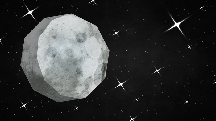 A polygonal moon in space with stars