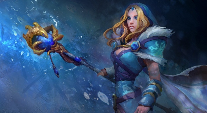 Crystal Maiden (Dota 2) holding a staff