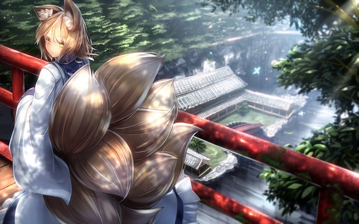 Yakumo Ran from Touhou with multiple fox tails