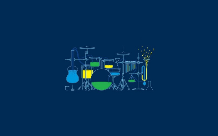 Science and music instruments on a blue background