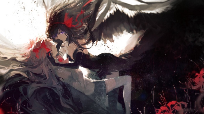 Kaname Madoka, anime girls, Mahou Shoujo Madoka Magica, Akemi Homura, anime, wings