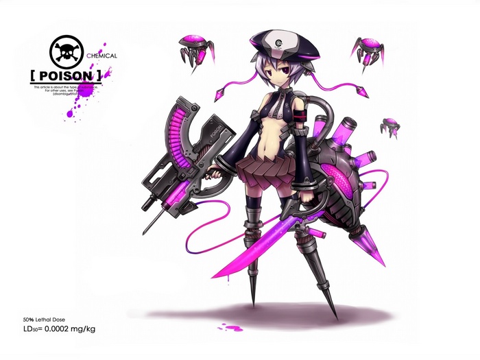 Anime girl with poison-themed weapons and drones