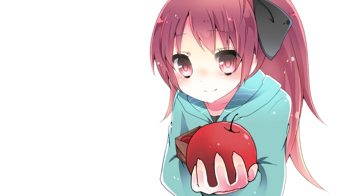 Sakura Kyouko from Madoka Magica holding an apple