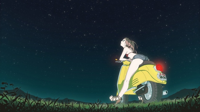 Haruko Haruhara on a scooter under the stars