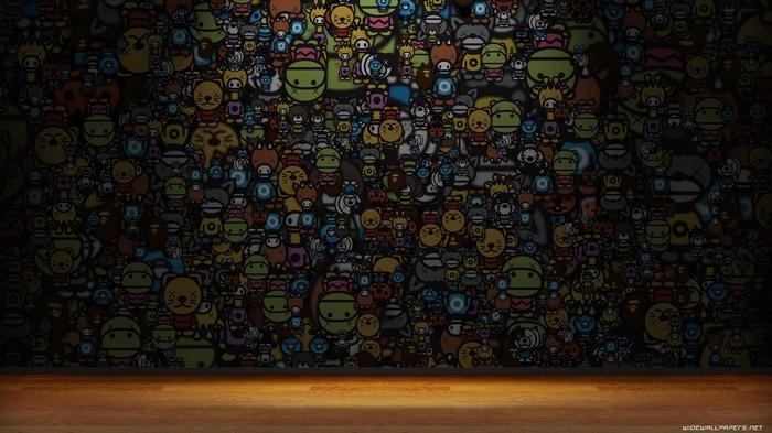 Abstract digital art with cartoon characters