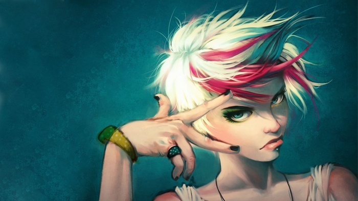 Artwork of a woman with punk hairstyle and makeup