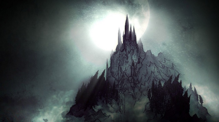 Castlevania castle under a full moon