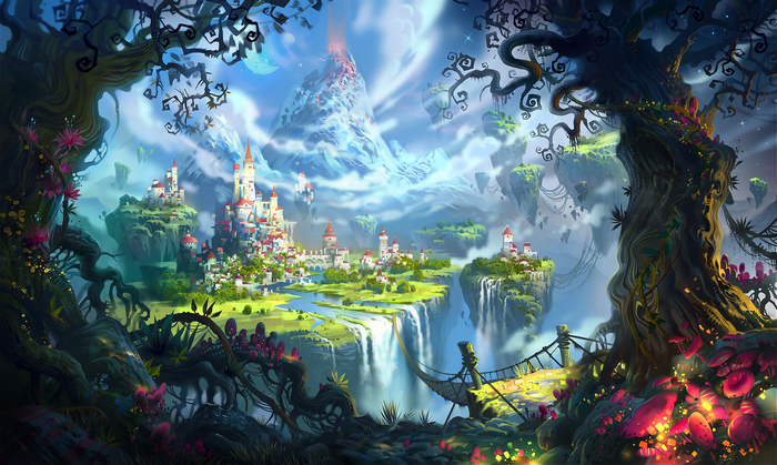 fantasy art, castle, The Wormworld Saga, fantasy city, Suicune, floating island