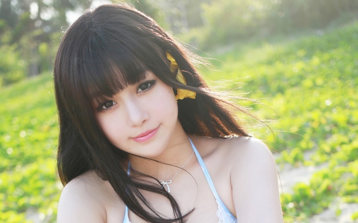 brunette, women, outdoors, Xiuren, necklace, women outdoors, Asian, face