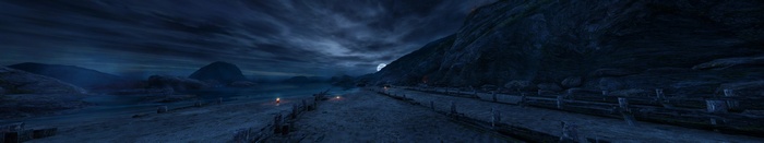 Panoramic night landscape with mountains and a road