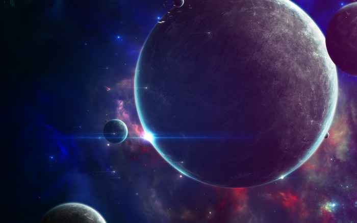 Digital art of planets and nebulae in space