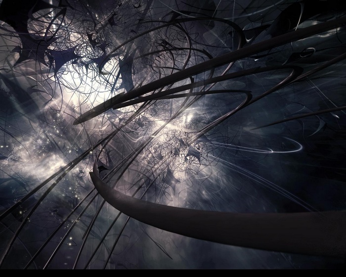 Abstract dark digital art with wires