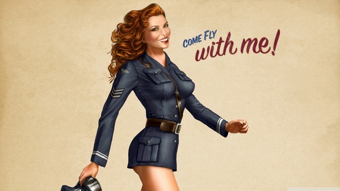 Pinup model in a vintage military uniform