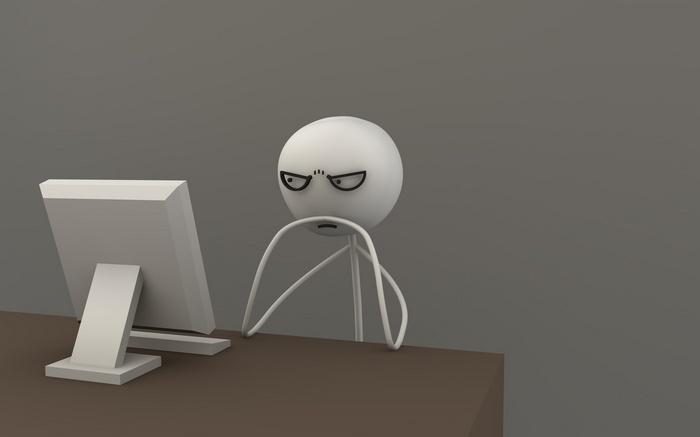 Angry stick figure at a computer