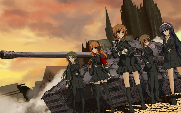 Girls und Panzer anime girls with E75 tank