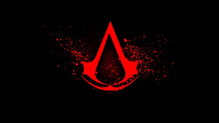 Assassin's Creed logo with red blood splatters