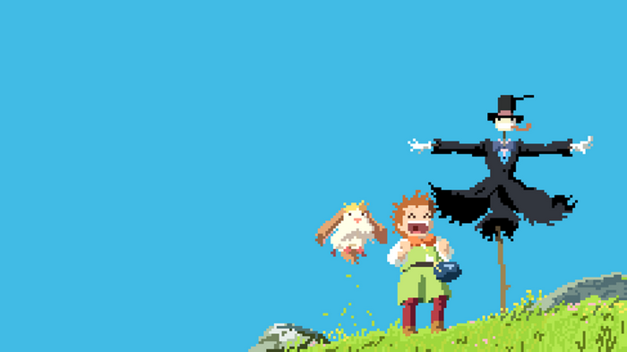 Howl's Moving Castle pixel art with characters