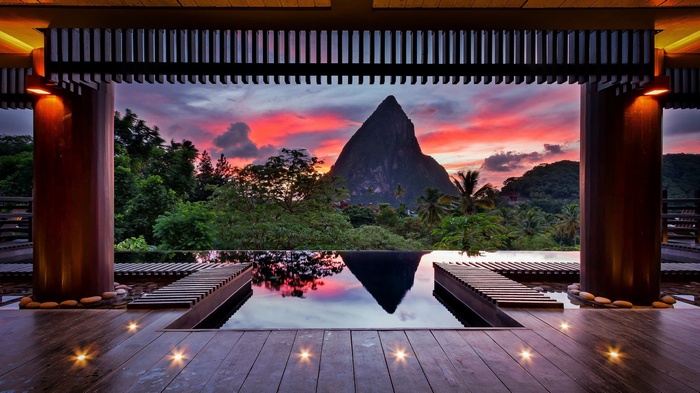 Hotel Chocolat, St. Lucia, Sunset Over Pitons