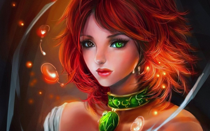 Women Heterochromia Artwork Anime Girls Necklace Fantasy Art Redhead Anime Hd Wallpaper 