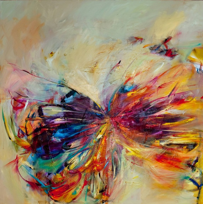 Abstract painting with vibrant colors and energetic brushstrokes