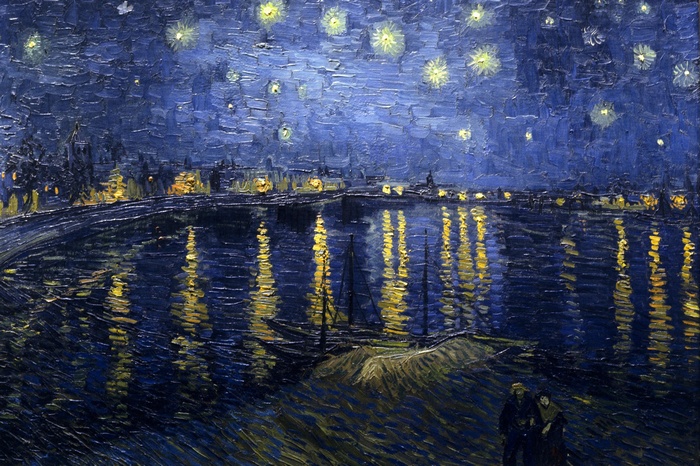 Vincent van Gogh, boat, painting, stars, classic art, reflection, water