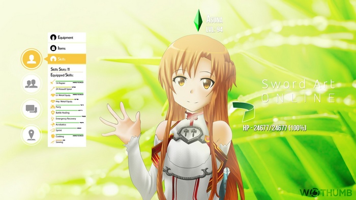 Asuna from Sword Art Online character status screen