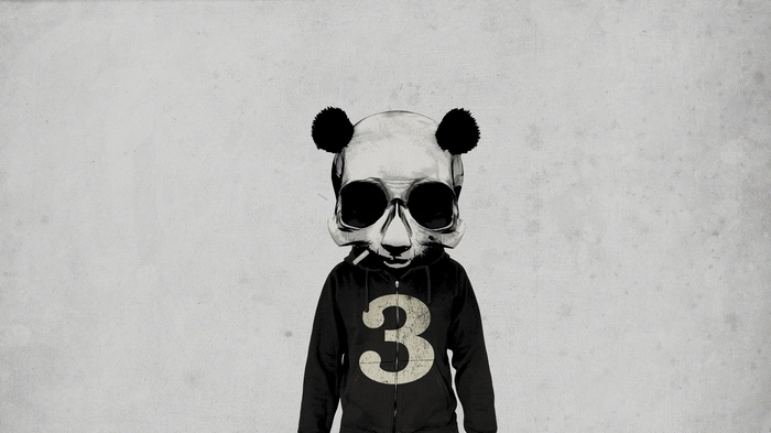 Panda skull wearing a hoodie with the number 3