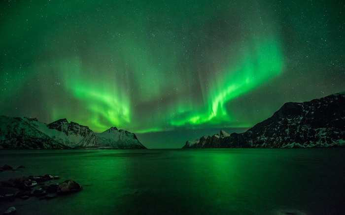 Aurora Borealis over mountains in Norway
