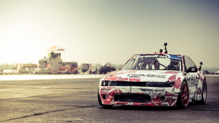 Drifting car with red and white decals