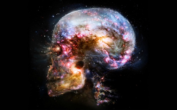 Skull filled with galaxy and stars
